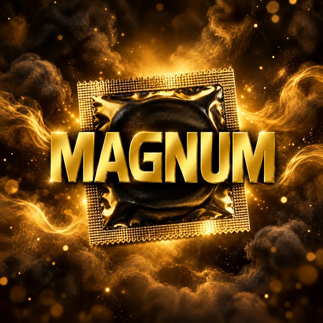 Gold and black MAGNUM foil packet in gold smoke